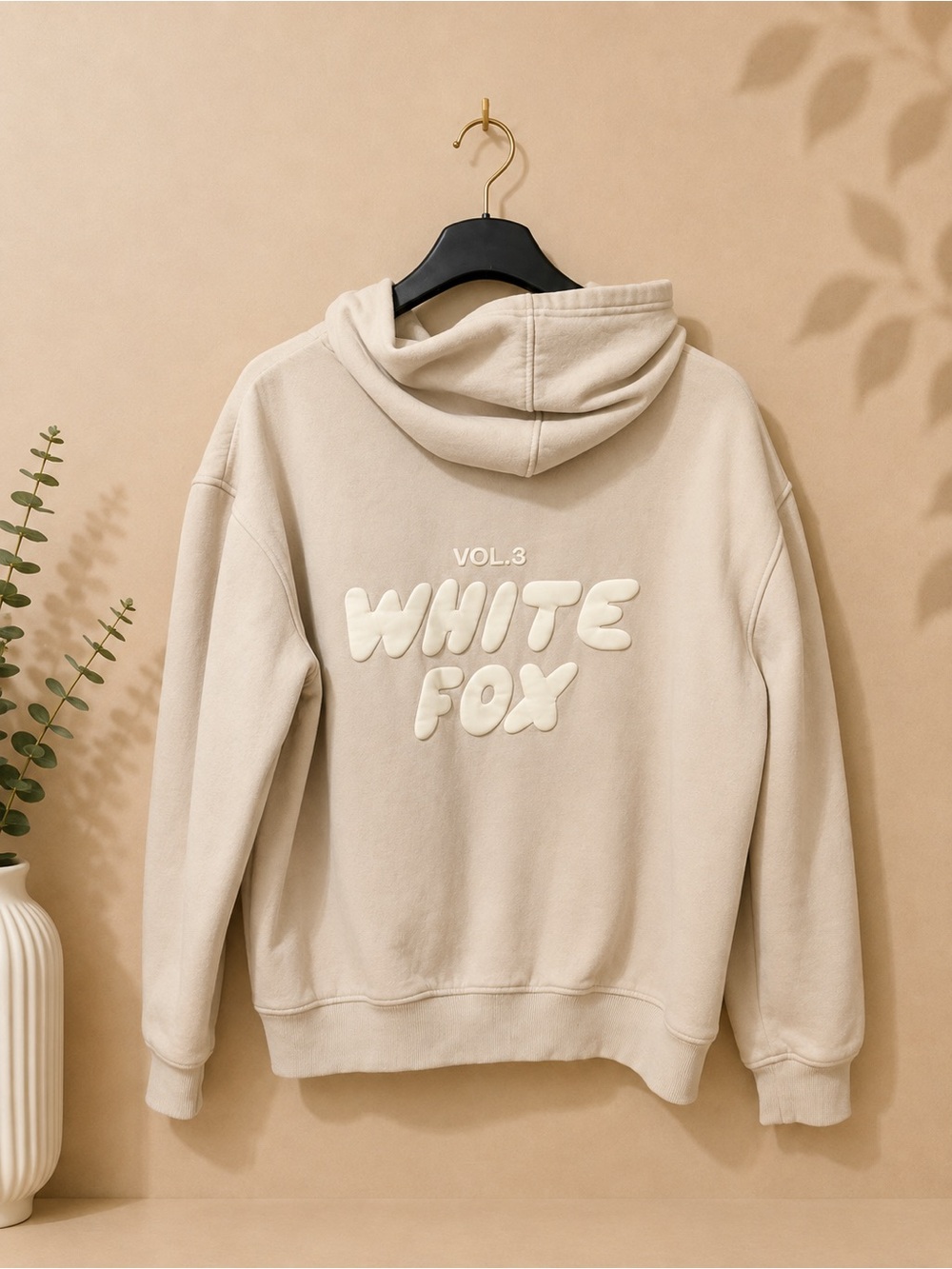 White Fox Boutique Cream Logo Pullover Hoodie